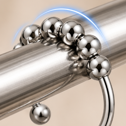 Sleek Metal Shower Curtain Hooks with Gliding Roller Beads