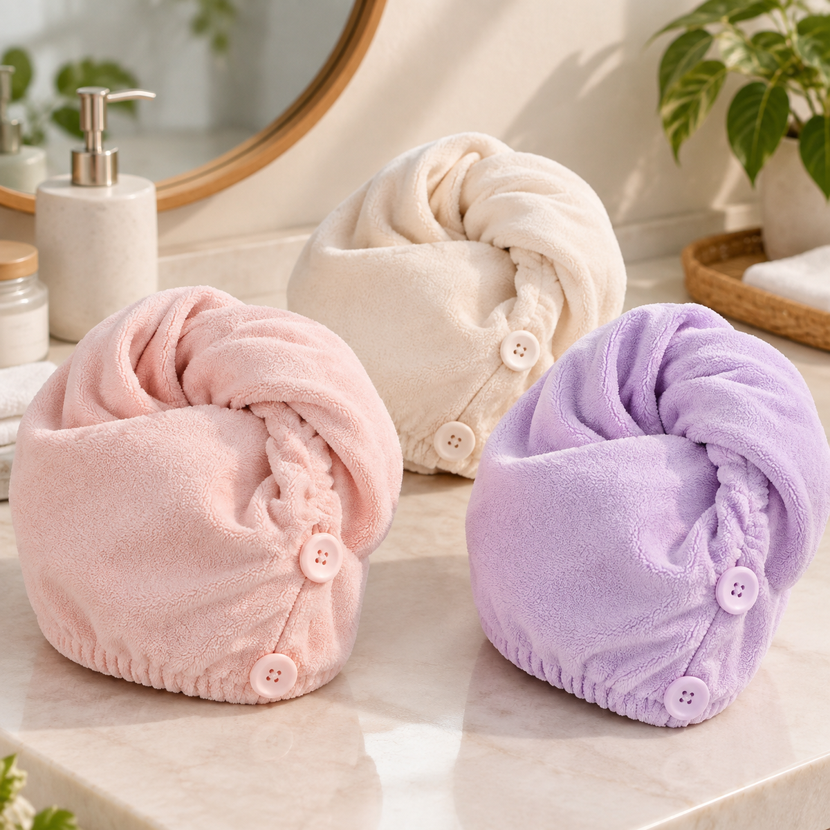 Ultra-Absorbent Microfiber Hair Drying Turban with Dual Button Closure