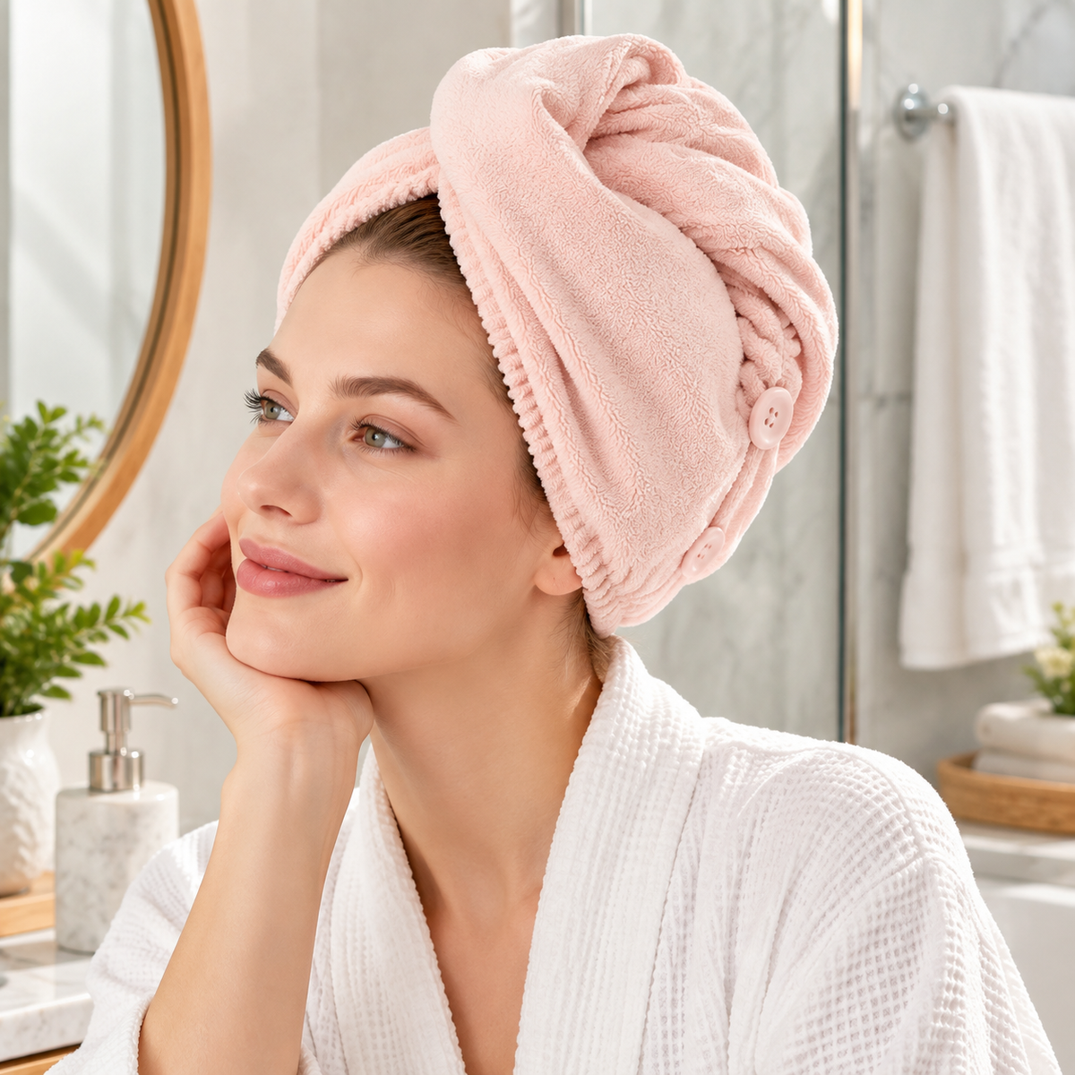 Ultra-Absorbent Microfiber Hair Drying Turban with Dual Button Closure