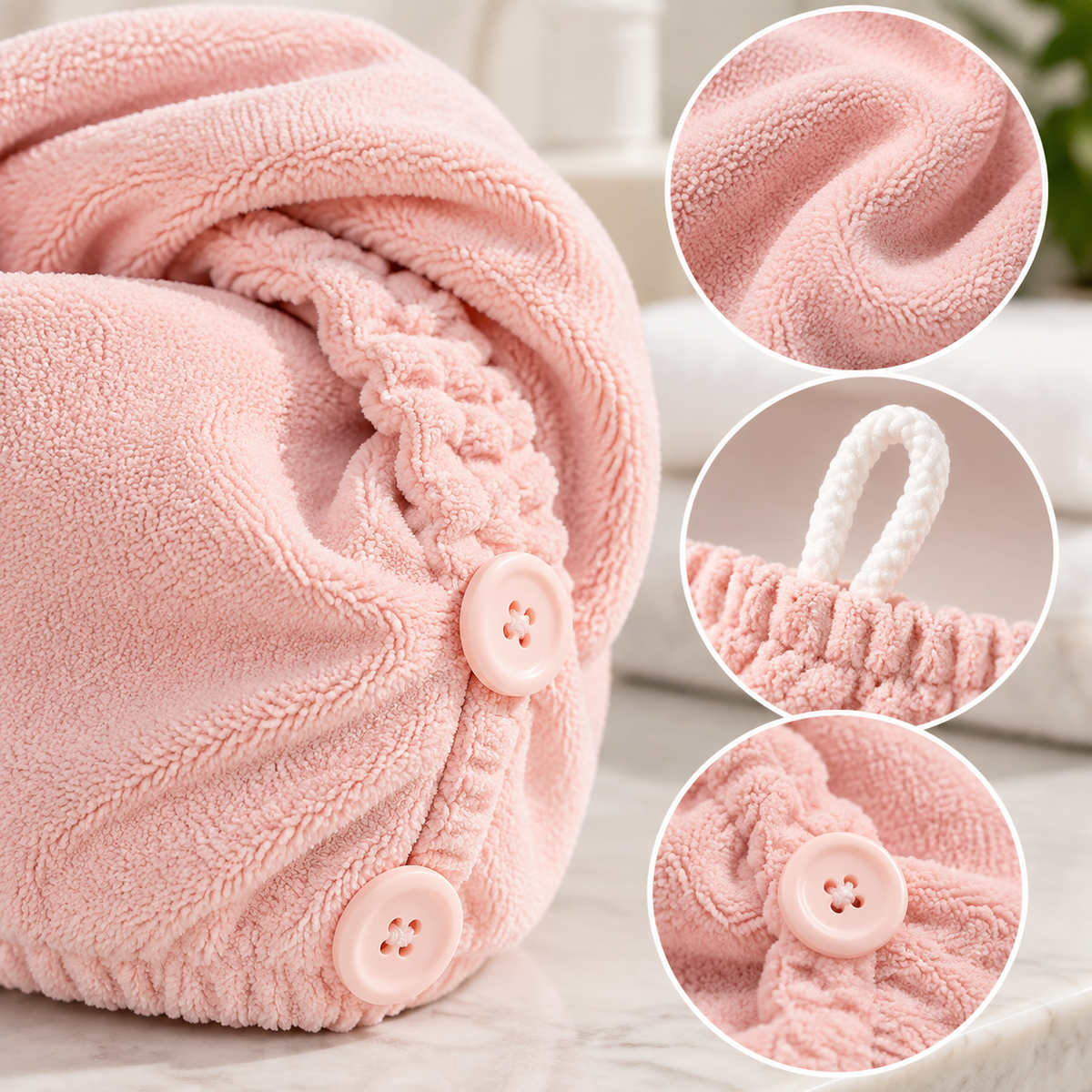 Ultra-Absorbent Microfiber Hair Drying Turban with Dual Button Closure